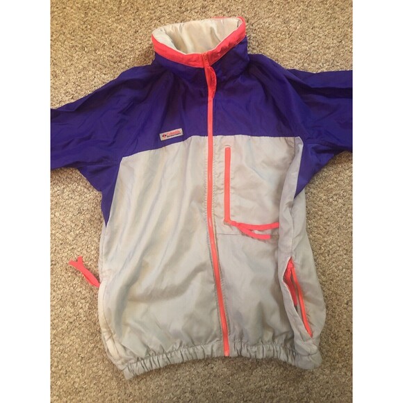 Vintage Columbia Windbreaker Jacket Gray Purple Sz Men's Small Radial Sleeve Ful - Picture 4 of 11